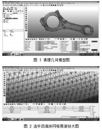 圖 1 清理幾何模型圖 圖 2 連桿四面體網格局部放大圖